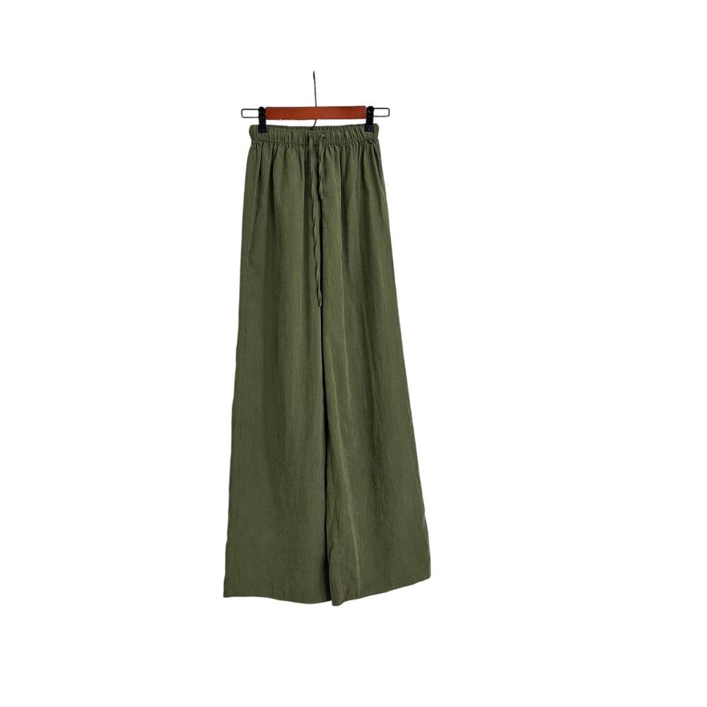 Princess Polly Paigey Flowy Wide Leg Green Drawstring Casual Relaxed Pants 2